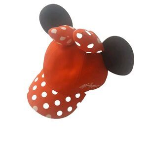 Disney Parks Minnie Mouse Ear Cap Hat Youth Red Black White Puffy Ears Polka Dot
